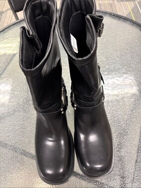 Dream Pairs Black Mid-Calf Moto Harness Boots